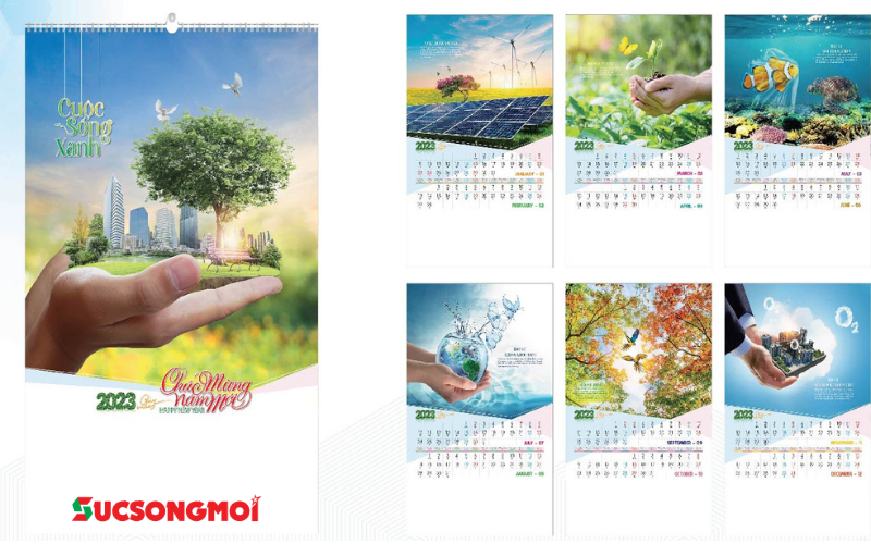Mẫu lịch treo tường sống xanh đẹp