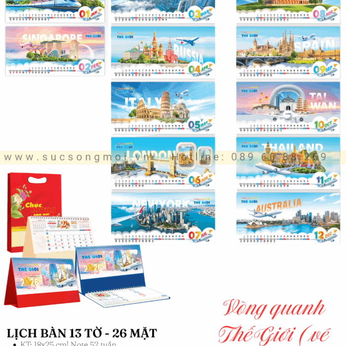 Lịch bàn 2026 Vòng quanh thế giới