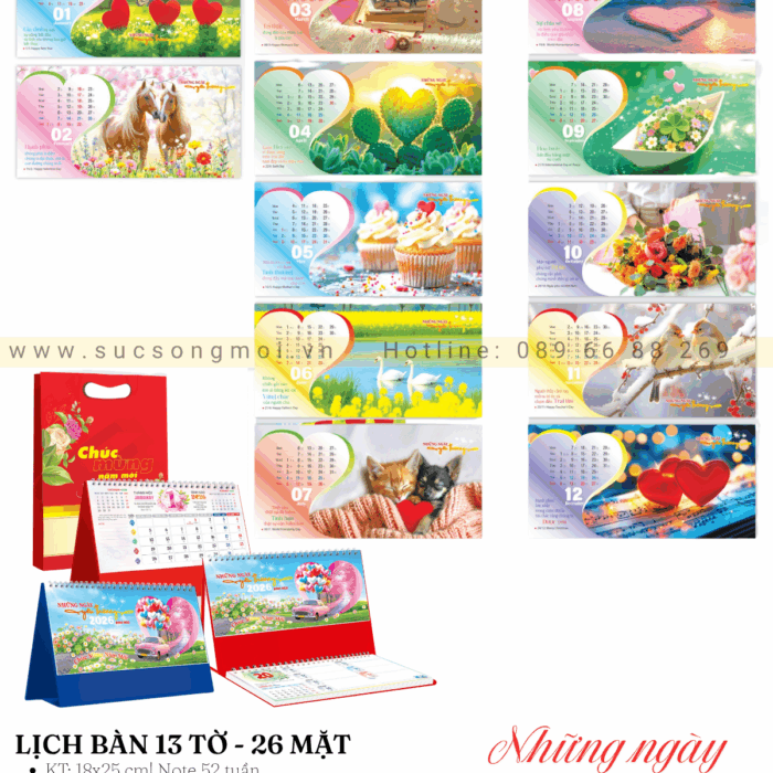 Lịch bàn 2026 Những ngày yêu thương