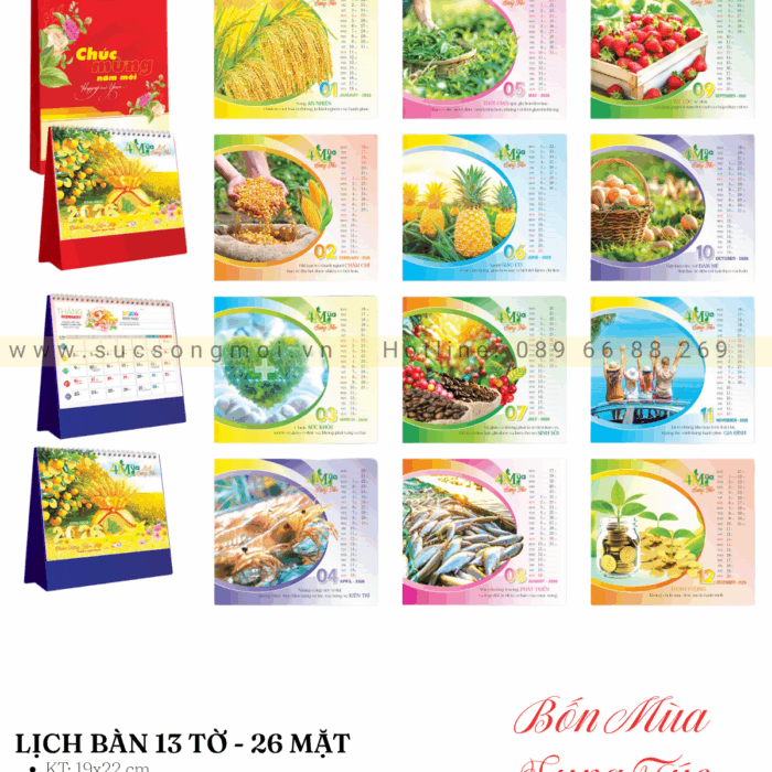 Lịch bàn 2026 Bốn mùa sung túc