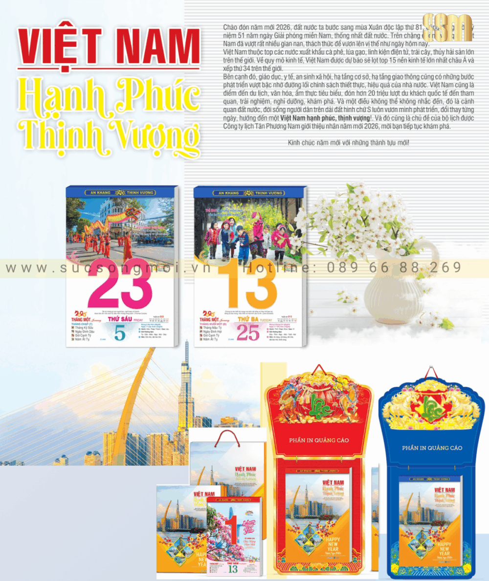 Lịch 25x35 Việt Nam hạnh phúc, thịnh vượng