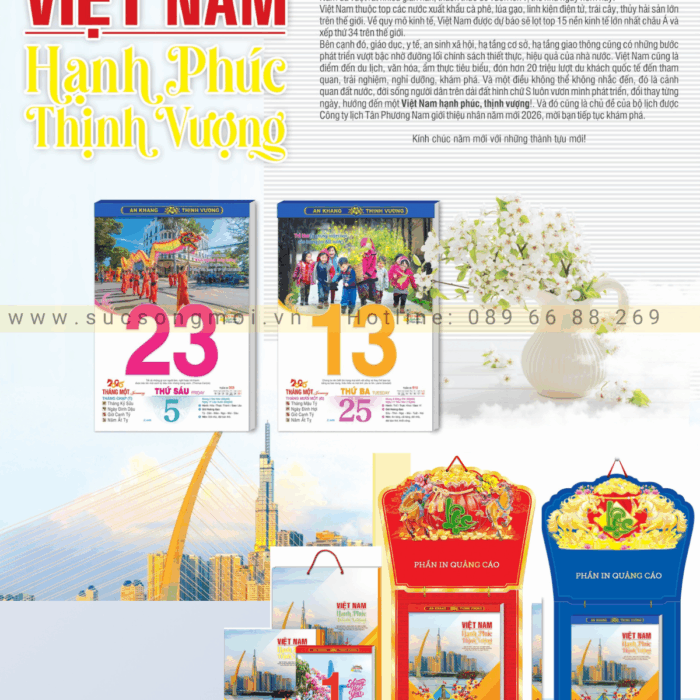 Lịch 25x35 Việt Nam hạnh phúc, thịnh vượng